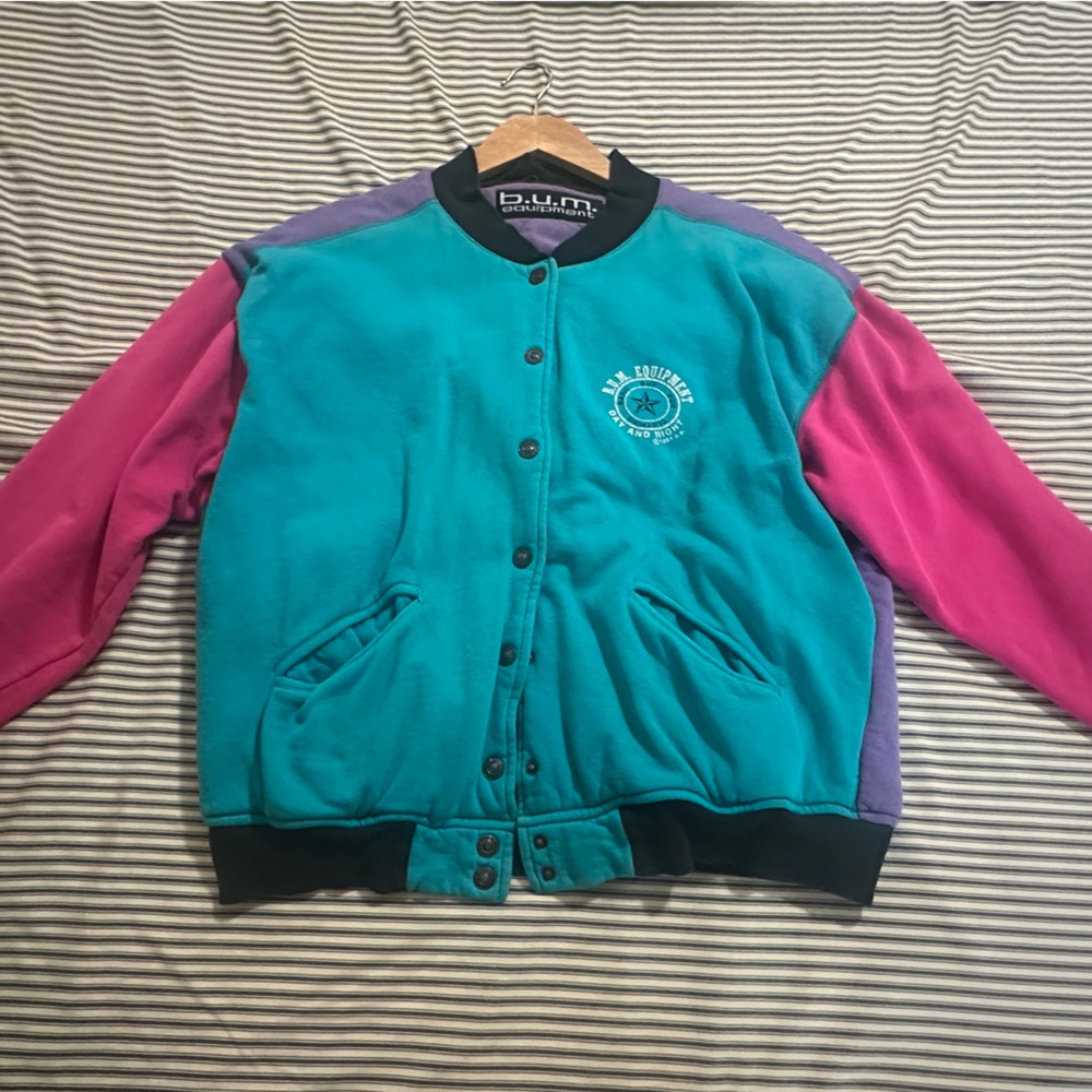 90s vintage BUM Teal and Pink Button-Up Jacket